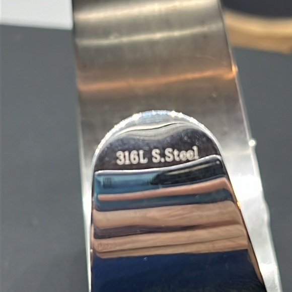 Vintage Large stainless steel rhinestone peacock feather cuff bracelet - Picture 9 of 13